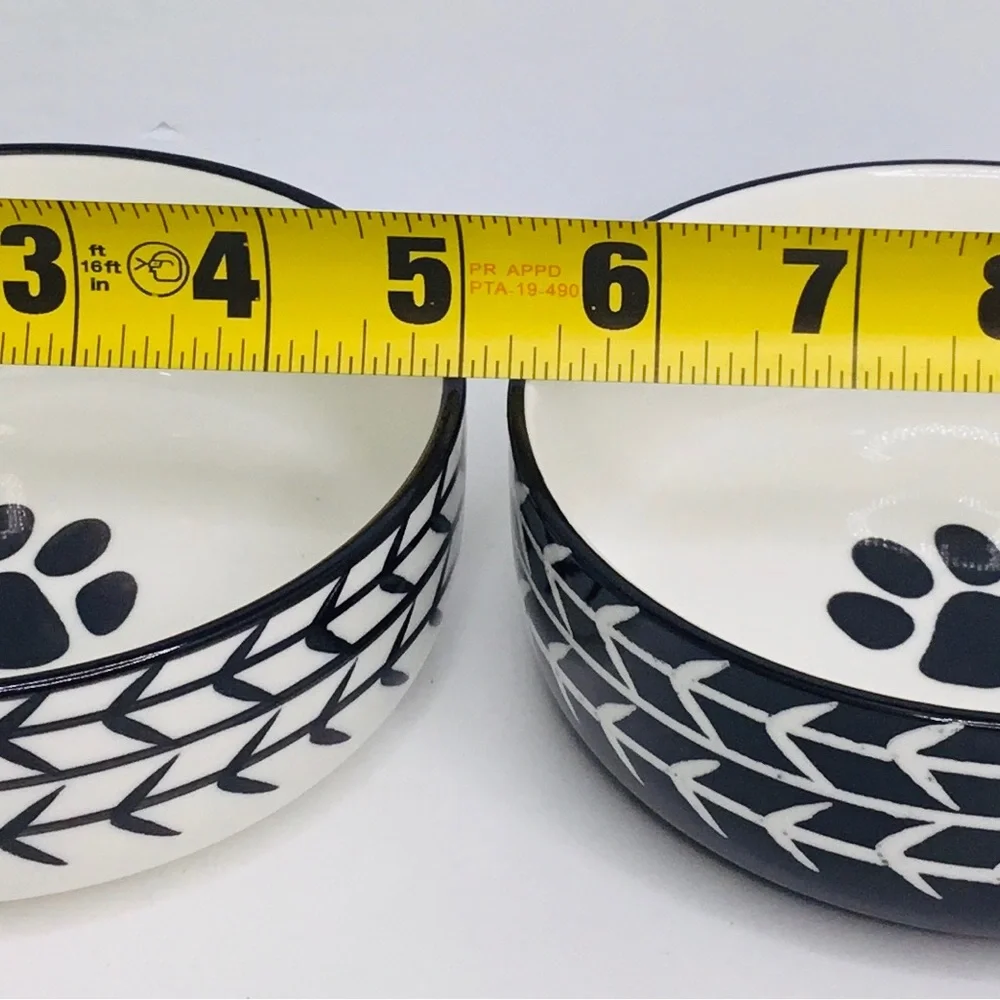 2 Signature Houseware WHITE ARROW Bowl Cat Dog Water Food Ceramic White …
